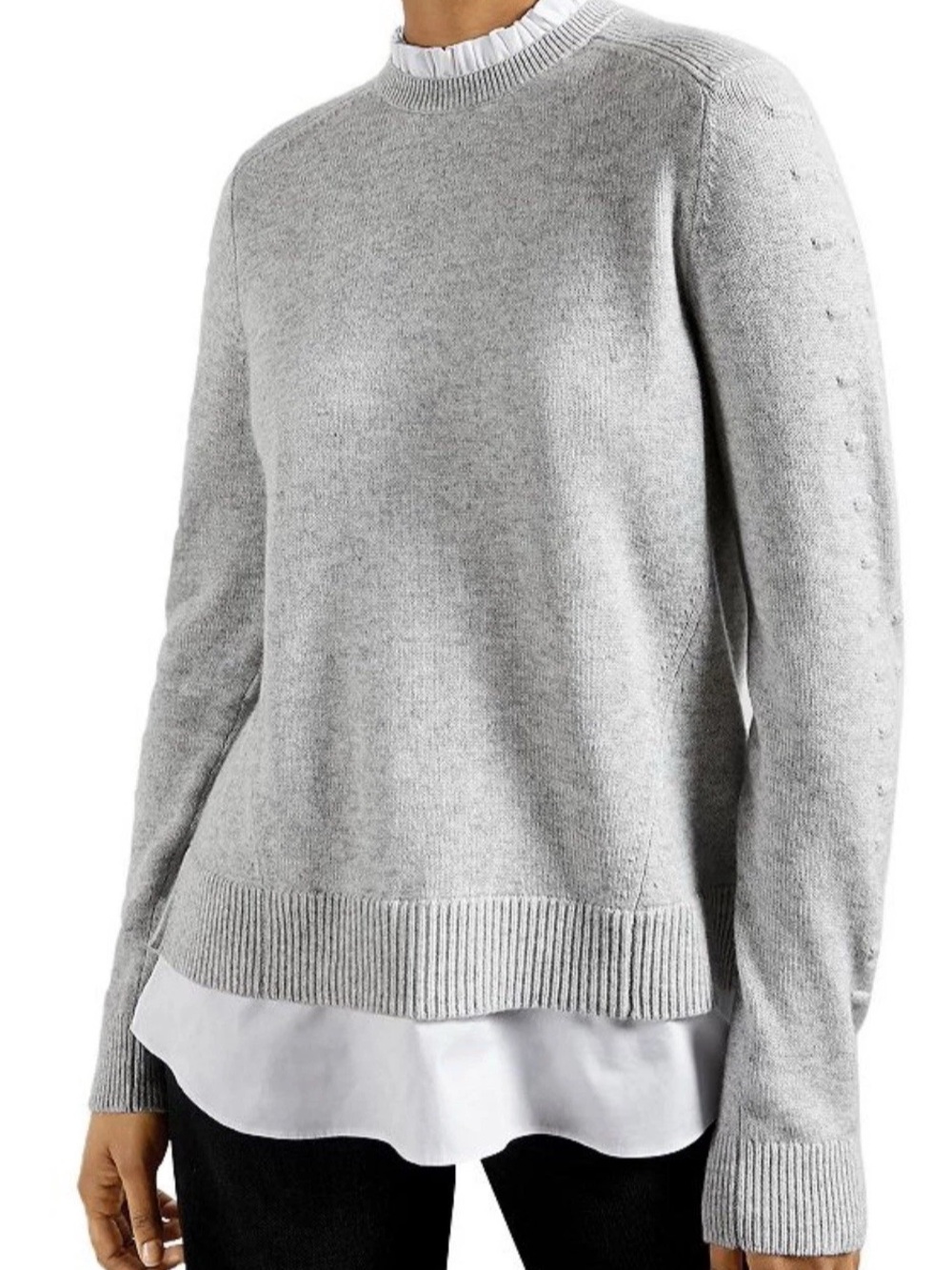 Ted Baker Womens Teaggan Layered Wool Blend Sweater Top Grey White Medium M